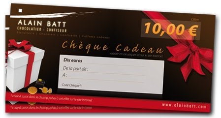 Chèque cadeau 10 euros - Chèques cadeaux - Biscuiterie - Alain Batt