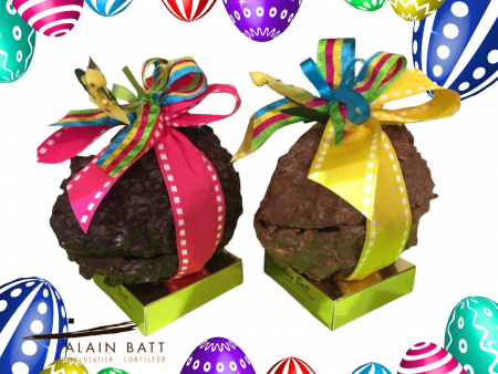 Oeuf de Pâques amandes soufflées Garni - ref_1419GMN - Oeuf amandes soufflées, chocolat noir