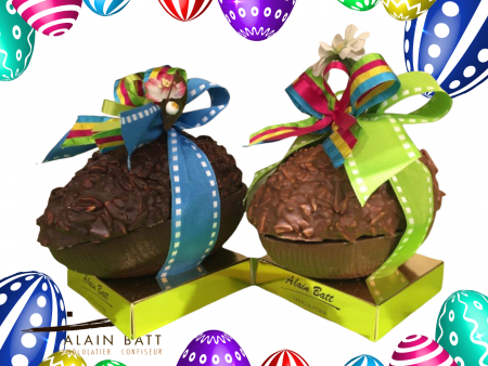 Oeuf de Pâques rocaille Garni - ref_1420PML - Oeuf amandes rocaille, chocolat lait 350g