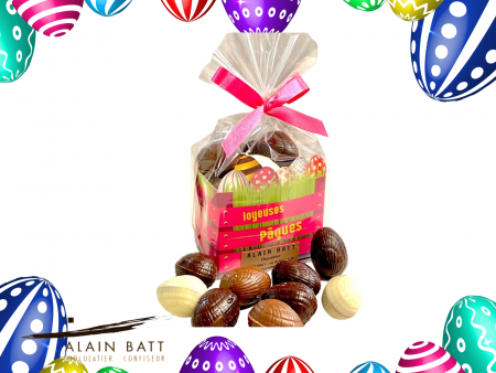 Panier garni de petits oeufs de Pâques pralinés - ref_1706 - Panier garni 180g chocolat assortis