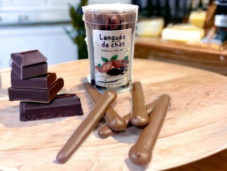 Langues de chat chocolat praliné - ref-1716N - Etui 190g de chocolat chocolat noir