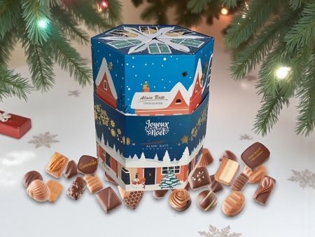 Calendrier de l'Avent Héxagonal garni de chocolats - ref_1807L - Coffret de 250g chocolats pralinés Lait